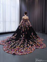 Black Floral Lace Wedding Dresses Off the Shoulder Quinceanera Dress 241029