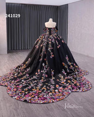 Black Floral Lace Wedding Dresses Off the Shoulder Quinceanera Dress 241029