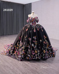 Black Floral Lace Wedding Dresses Off the Shoulder Quinceanera Dress 241029