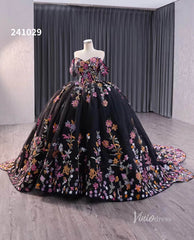 Black Floral Lace Wedding Dresses Off the Shoulder Quinceanera Dress 241029