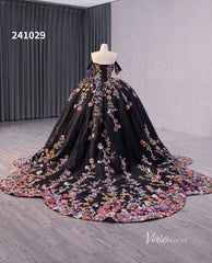 Black Floral Lace Wedding Dresses Off the Shoulder Quinceanera Dress 241029