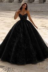 Luxury Glitter Strapless Aline Ball Gown Wedding Dress with Beadings