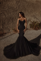 Gorgeous Sweetheart Tulle Bridal Dress Sleeveless Beading Mermaid Wedding Gown
