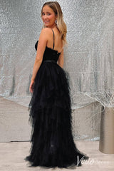 Black High-Low Sheer Lace Homecoming Dresses Ruffled Spaghetti Strap Party Dress SD1659