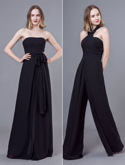 Black Jumpsuits Formal Evening Wedding Party Convertible Chiffon Long One Size Fits All Bridesmaid Dresses