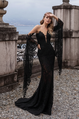 Lace Wedding Dress Mermaid Wedding Dress V Neck Long Sleeve Sexy Bridal Dresses