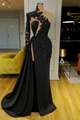 White Mermaid Evening Dress Front Split with Long Sleeves