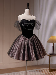 Robe de bal courte en tulle noir, robe de retour noire