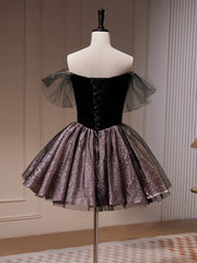 Robe de bal courte en tulle noir, robe de retour noire