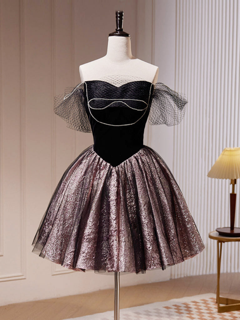 Robe de bal courte en tulle noir, robe de retour noire