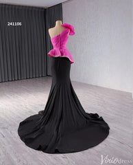 Black Pink Mermaid Prom Dresses One Shoulder Pageant Gown 241106