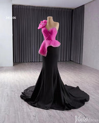 Black Pink Mermaid Prom Dresses One Shoulder Pageant Gown 241106