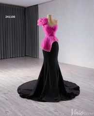 Black Pink Mermaid Prom Dresses One Shoulder Pageant Gown 241106