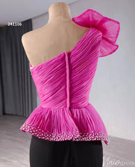 Black Pink Mermaid Prom Dresses One Shoulder Pageant Gown 241106