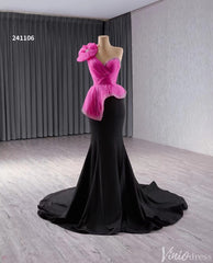 Black Pink Mermaid Prom Dresses One Shoulder Pageant Gown 241106