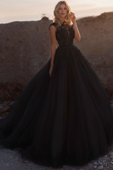Princess Wedding Dresses Jewel Neck Sleeveless Lace Soft Tulle Bridal Gowns