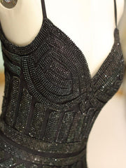 Black Prom Dresses Mermaid Luxury Heavy Beaded Straps Long Formal Evening Dress