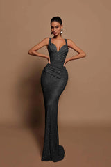 Glamorous Pink Sequin Mermaid Prom Dress Sleeveless with V-Neck