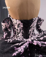 Black Shimmering Lace Applique Wedding Gown Off the Shoulder Quinceanera Dress 241059