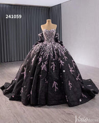 Black Shimmering Lace Applique Wedding Gown Off the Shoulder Quinceanera Dress 241059