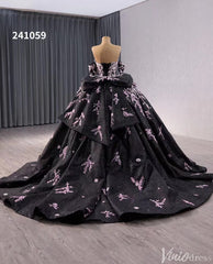 Black Shimmering Lace Applique Wedding Gown Off the Shoulder Quinceanera Dress 241059
