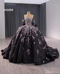 Black Shimmering Lace Applique Wedding Gown Off the Shoulder Quinceanera Dress 241059