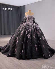 Black Shimmering Lace Applique Wedding Gown Off the Shoulder Quinceanera Dress 241059