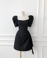 Cute Black Short Sleeves Homecoming Dress Simple Burgundy Party Hoco Dresses