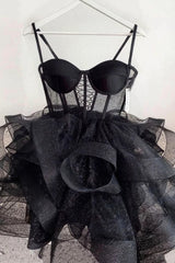 Brangles de spaghetti noirs Robe à la maison, robe de fête en ligne mignonne