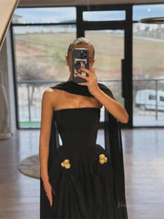 Black Strapless Chiffon Prom Dresses 2025 with Shawl – FD5211