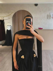 Black Strapless Chiffon Prom Dresses 2025 with Shawl – FD5211
