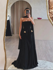 Black Strapless Chiffon Prom Dresses 2025 with Shawl – FD5211