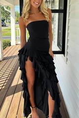 Designers Pink Ruffled Prom Dress Leg Split Night Dresses Party