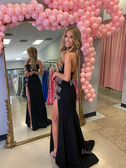 Black Strapless Satin Prom Dresses 2025 with Bow & Slit – FD5094