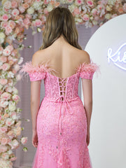 Elaina |Mermaid Deep V Neck Feather Lace Long Prom Dress