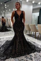 Sweetheart Tulle Appliques Lace Mermaid Wedding Dresses with Train