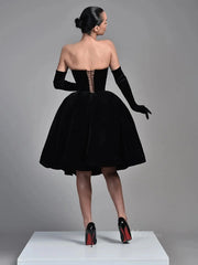 Black Velvet Short Prom Dresses with Rhinestones - Strapless Homecoming Dress - FD5276