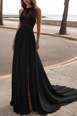 Ivory Wedding Dresses A Line With Court Train Sleeveless Applique Bridal Gowns