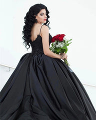 Lace Black Satin Wedding Dresses Embroidery Ball Gowns Quinceanera Dresses