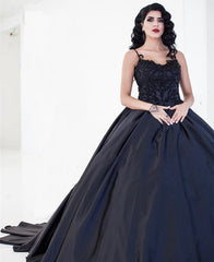 Lace Black Satin Wedding Dresses Embroidery Ball Gowns Quinceanera Dresses
