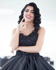 Lace Black Satin Wedding Dresses Embroidery Ball Gowns Quinceanera Dresses
