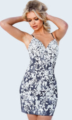 JVN by Jovani V-Neck Short Lace Homecoming Dress