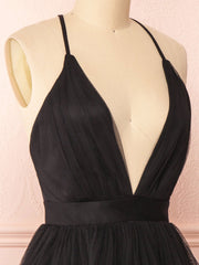 Simple v neck black short prom dress black homecoming dress
