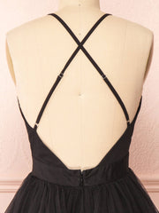 Simple v neck black short prom dress black homecoming dress