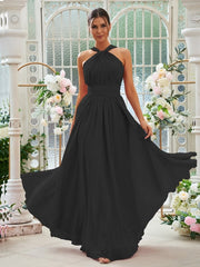 A-Line/Princess Chiffon Ruched Halter Sleeveless Floor-Length Bridesmaid Dresses