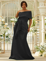 Sheath/Column Satin Ruched One-Shoulder Sleeveless Sweep/Brush Train Bridesmaid Dresses