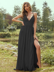 A-Line/Princess Chiffon Ruffles V-neck Sleeveless Floor-Length Bridesmaid Dresses