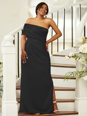 Sheath/Column Satin Ruched One-Shoulder Sleeveless Floor-Length Bridesmaid Dresses