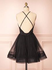 Simple v neck black short prom dress black homecoming dress