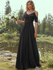 A-Line/Princess Chiffon Ruffles V-neck Sleeveless Floor-Length Bridesmaid Dresses